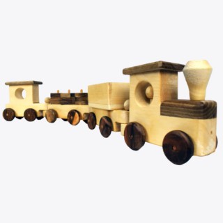 Wooden Train Set - Natural Big Sized 4 Wagoons