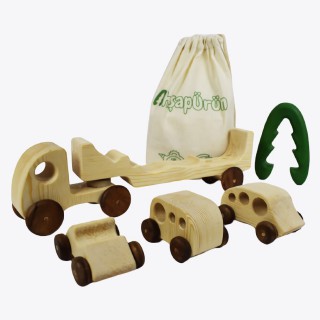 Natural Wooden Truck + 3  Natural Wooden Vehicles