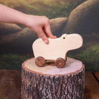 Natural Wooden Hippo Car  
