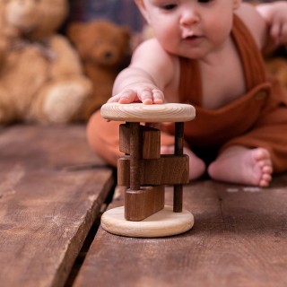 Wooden Cylinder Rattle For Babies