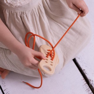 Wooden Lacing Up Shoe  - Natural Wooden Educational Toy