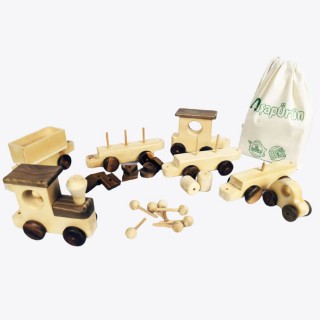 Natural Wooden Train Set - Big Sized 6 Wagoons
