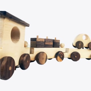 Natural Wooden Train Set - Big Sized 6 Wagoons