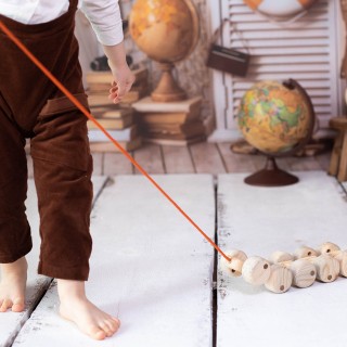 Natural Wooden Caterpillar Toy with 10 Wheels