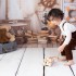 Natural Wooden Caterpillar Toy with 10 Wheels