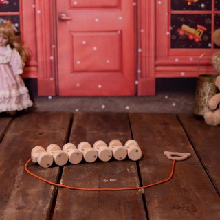 Natural Wooden Caterpillar Toy with 14 Wheels