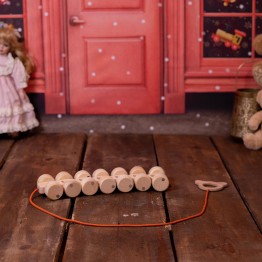 Natural Wooden Caterpillar Toy with 14 Wheels