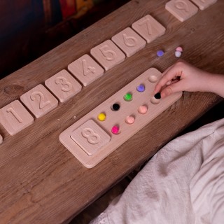 Wooden Numbers and Tables Toy with Pompon (Montessori - 100% Natural) - Educational Toy