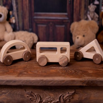 Geometric Wooden Toy Cars