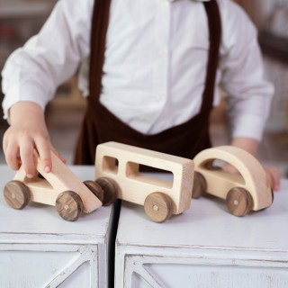 Geometric Wooden Toy Cars